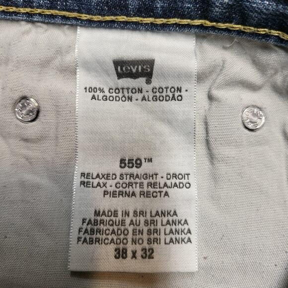 Levis 559 Jeans Mens 38x32 Blue Relaxed Straight Leg Distressed Denim Pants - Picture 4 of 10